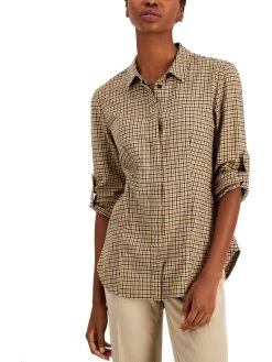 Marella Womens Fitness Workout Button-Down Top