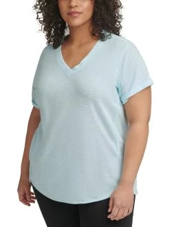 Calvin Klein Performance Plus Womens Cuffed V Neck Pullover Top
