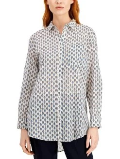 Marella Acca Womens Printed Cotton Button-Down Top