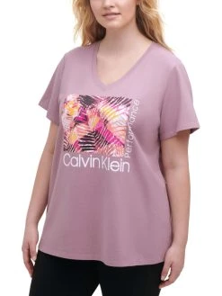 Calvin Klein Performance Plus Womens Graphic V Neck T-Shirt
