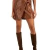 Marella Puffo Womens Faux Leather Embossed Wrap Skirt