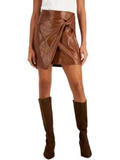 Marella Puffo Womens Faux Leather Embossed Wrap Skirt