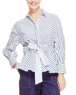 Pearl by Lela Rose Poplin Full Sleeve Belted Top - women
